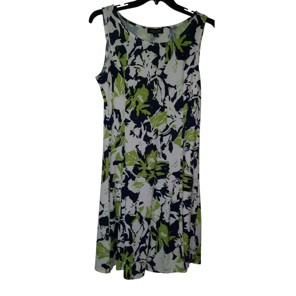 Perceptions Floral A-Line Mini Dress in Green & Navy (Bin 11)